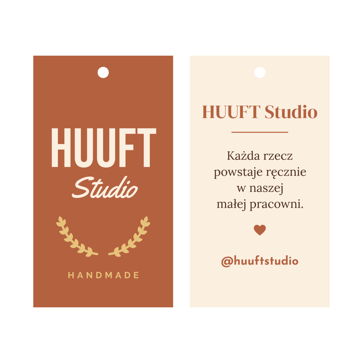 Metki handmade 53 Szablon: Metki papierowe do rękodzieła z logo, napis HUUFT Studio · handmade